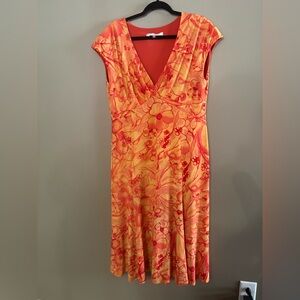 Evan Picone Floral V-Neck Maxi Dress in Orange and Coral